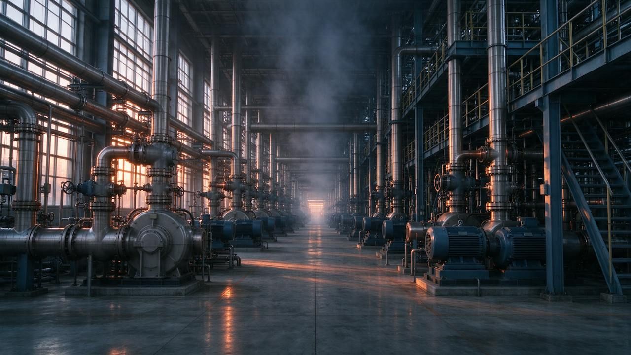 Acme imagery: plant hall at dawn